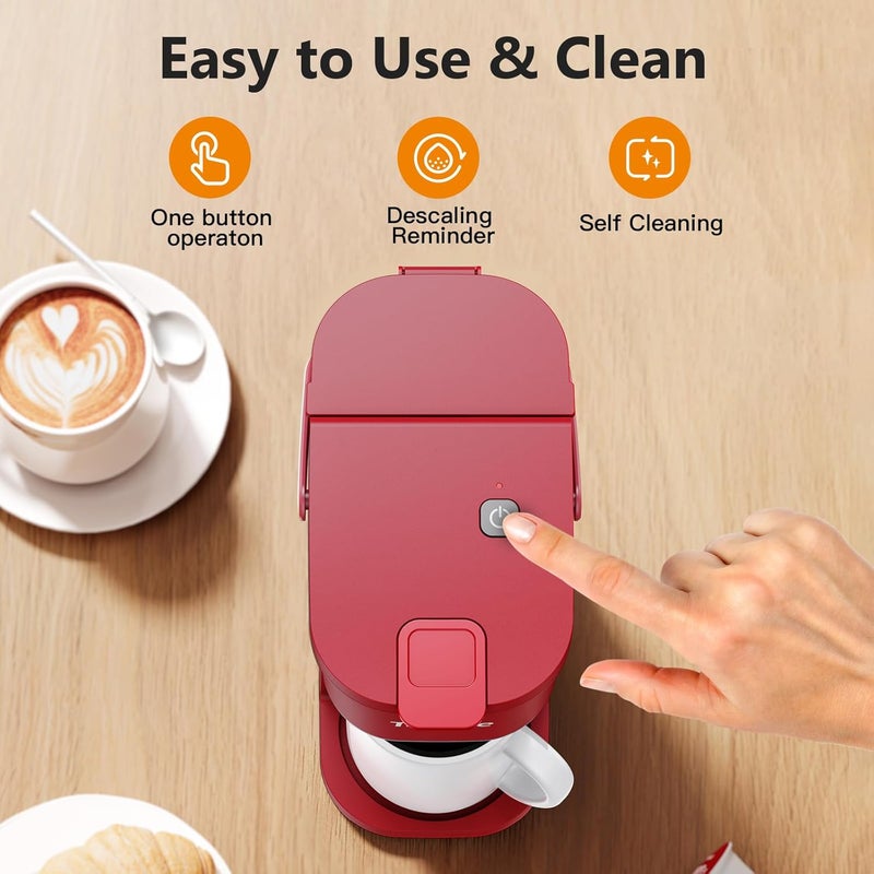 Tastyle Single Serve One Cup Coffee Maker, for K Cups and Grounds, Mini Coffee Maker with Portable Handle, 6 to 12 Oz Brew Size, for Travel, Camping, Office, RV and Dorm, 120V, Vintage Red - Image 5
